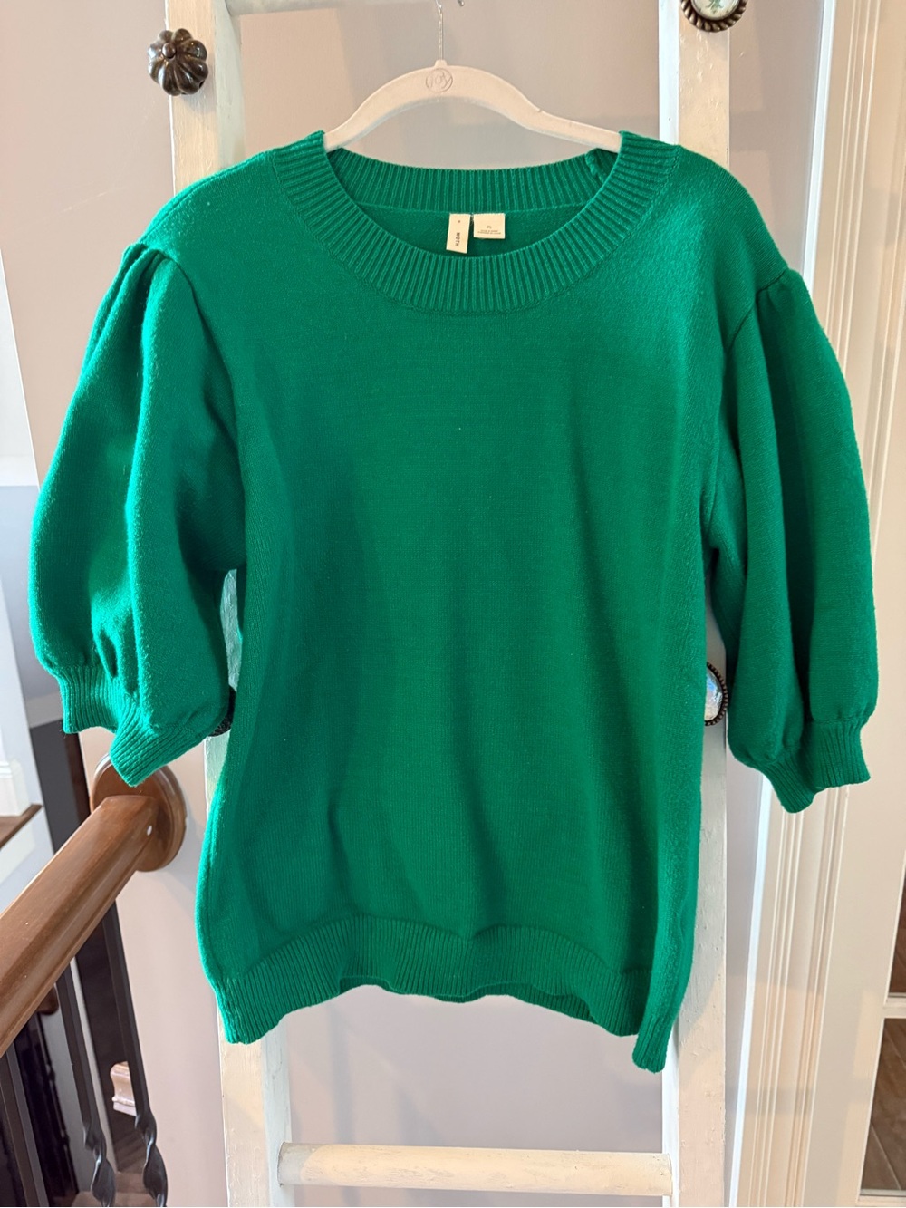 Moth from Anthropologie Green Puff-Sleeve Women's Sweater